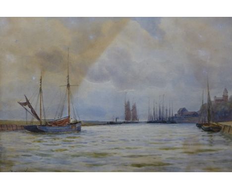 R. Warren Vernon (19th Century), boats in a harbour, watercolour, 23 x 34cms, framed 