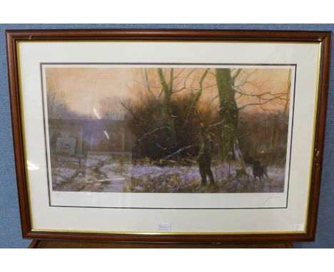 A signed John Trickett limited edition print, hunting scene, framed 
