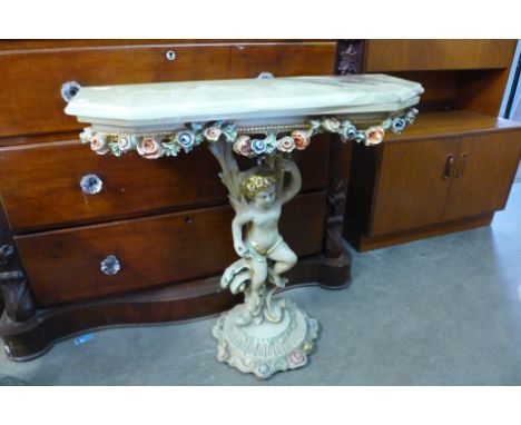 An Italian style plaster cherub console table and mirror 