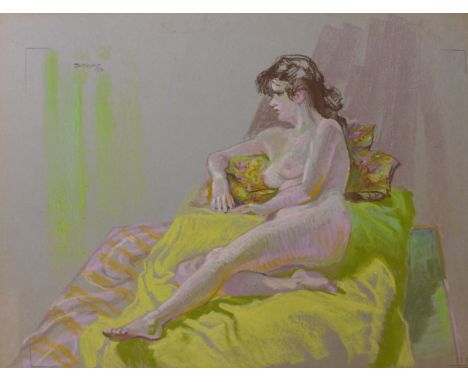 Harry Fred Darking (1911 - 1999), portrait of a reclining female nude, pastel, dated '82, 37 x 51cms, unframed 