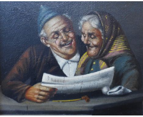 Italian School (19th Century), portrait of an elderly couple, oil on canvas, 20 x 25cms, framed 