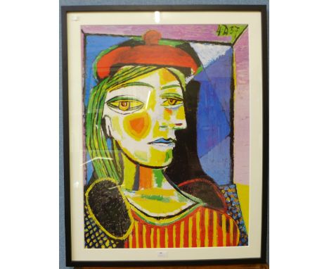 A Pablo Picasso print, Femme au Beret Rouge, framed 