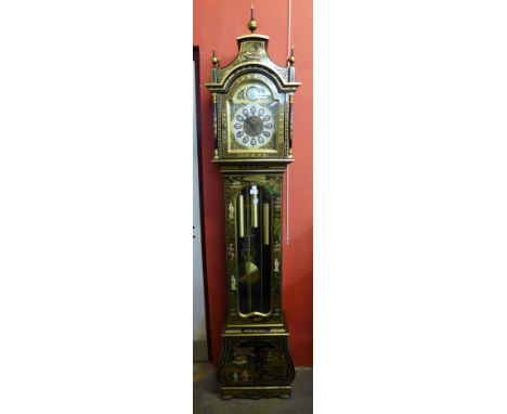 A black Japanned triple wright longcase clock 