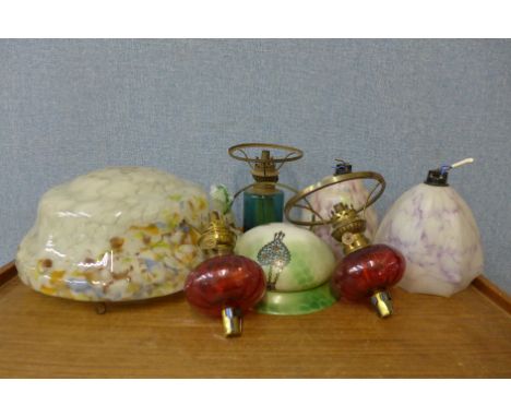 Oil lamp parts and vintage glass shades 