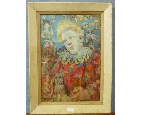 A 1960's print of a clown, framed 