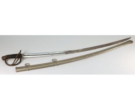 A French light cavalry sabre, 1822 pattern: with 87cm. curved and fullered blade, triple bar guard, leather bound grip with d