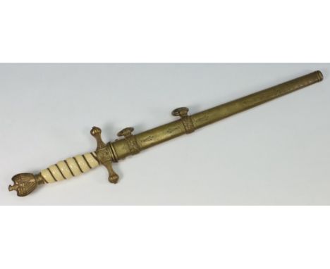 A Third Reich period naval officers dagger: with 25cm. etched and fullered blade by WKC, ivorine and wire bound grip, eagle p