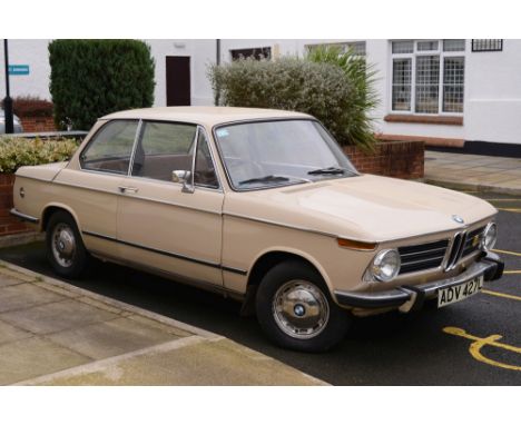 A 1972 BMW 2002 Touring two door sports saloon, registration ADV 427L:, cream, 1990cc petrol engine, 68,000 miles, original o