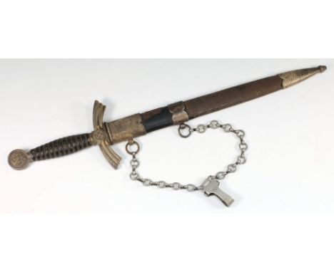 A Third Reich period 1st pattern Luftwaffe dagger: with 31cm. double edged blade by F.W.Holler, Soligen, with leather and wir