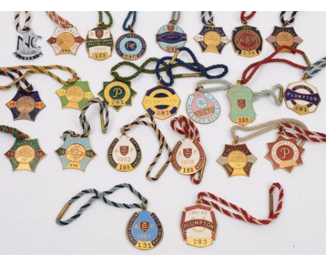 A collection of enamel Racing Club  members badges for Lingfield, Middlesex, Newbury and other courses:, circa 1950's and 196