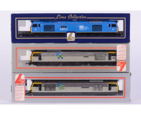 Lima , three class 60 diesel locomotives: various liveries, all boxed. 
