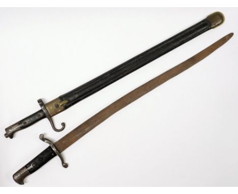 A Danish bayonet: with 56cm. blade, together with another Continental bayonet with 51cm. fullered blade, contained in a leath