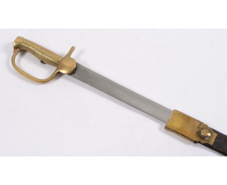 An 1801 pattern baker sword bayonet:, the straight single edged blade over plain langet and single guard with brass grip, in 