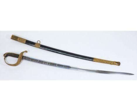 An Imperial Prussian Officers Dress sword by Weyerberg & Stamm:, the curved fullered blade with acid etched blued eagle, mono