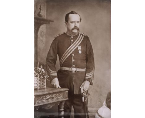 A German porcelain rectangular portrait plaque of an Army officer: printed in sepia monochrome, wearing the Indian Mutiny med