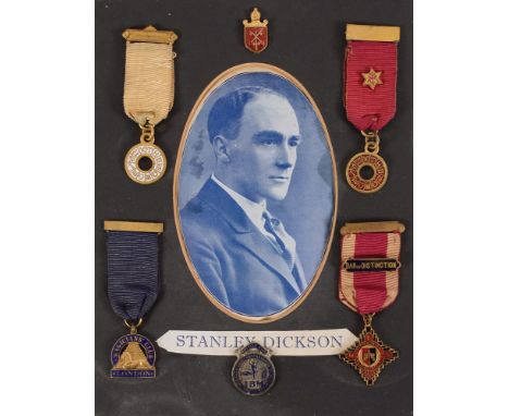 Of Exonian Magical Society interest a collection of six enamel jewels belong to Stanley Dickson founder of the Exonian Magica