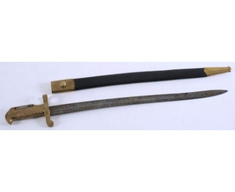 A Continental (probably French) sword bayonet:, the curved single edged fullered blade with single quillon, stamped 'S' to cr