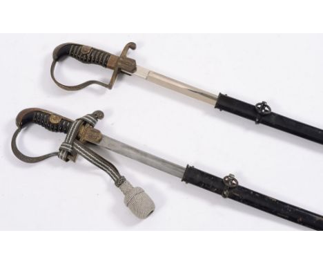 Two German Army Officers swords, one by Siegfried, the other by Alcoso:, of traditional type, with wire bound grip and cast p