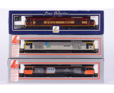 Lima , three class 60 diesel locomotives: various liveries, all boxed. 
