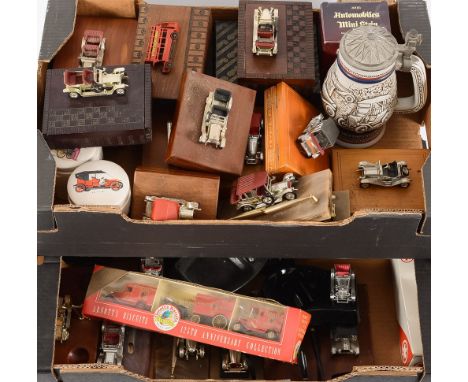 A collection of Lesney Models of Yesteryear penstands, ashtrays and cigarette boxes:, each  mounted with a model of a vintage