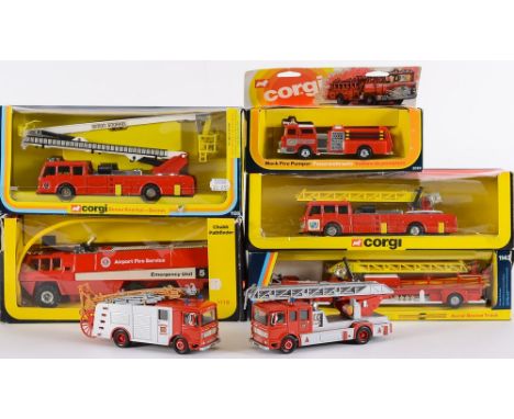Corgi, assorted die-cast fire appliances: includes No 1120 Dennis, No 1143 Aerial Rescue Truck, No 1118 Chubb Pathfinder, No 