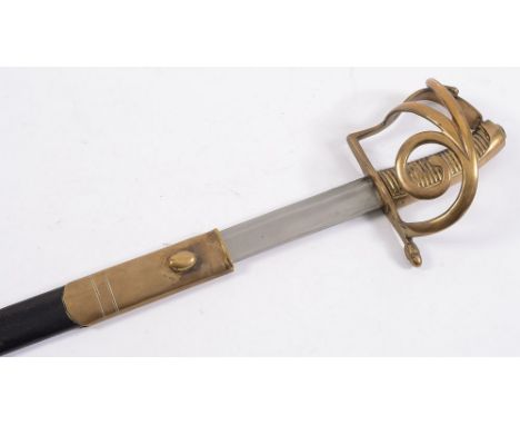 An unmarked European Infantry sword, possibly Belgian:, straight single edged blade, single acorn quillon and four bar  guard