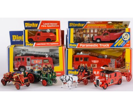 Dinky and M.O.Y., fire fighting vehicles including: No 266 E.R.F. Fire Tender, No 267 Paramedic Truck, No 282 Land Rover Fire