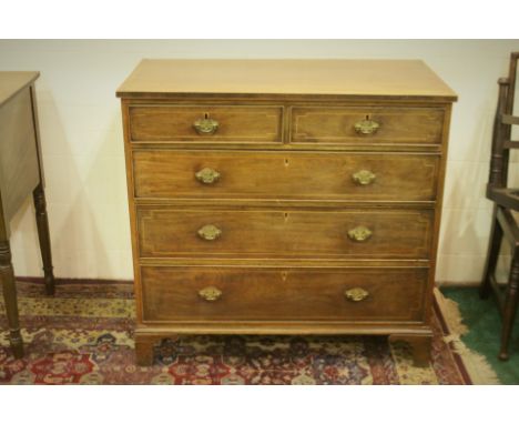 19th century mahogany chest, inlaid stringing and banding, two short over three long graduated drawers on bracket feet, 102 c