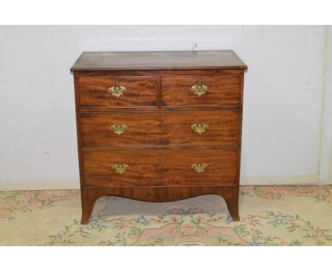 19th century mahogany chest of two short and two long drawers on splayed bracket feet, 90cm wide