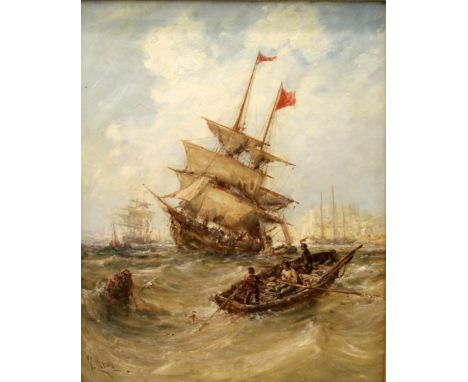 WILLIAM EDWARD WEBB.Busy seascape, believed to be off Peel, Isle of Man.Oil on canvas.Signed. 50cm x 41cm. Condition Report. 