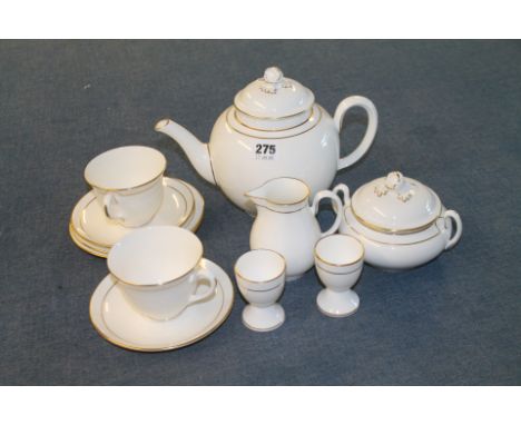 Royal Worcester "Contessa" pattern breakfast service for two, gilt line decoration, comprising: tea pot; milk jug; sucrier; t