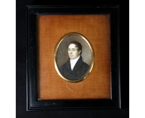 19th century miniature portrait of a gentleman, unsigned, indistinctly inscribed on reverse (Mr Fell?) 6.5cm x 5cm, oval, in 