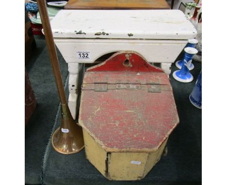 Stool, lidded box & bugle