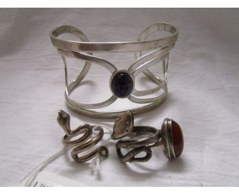 Silver bangle & 3 silver rings
