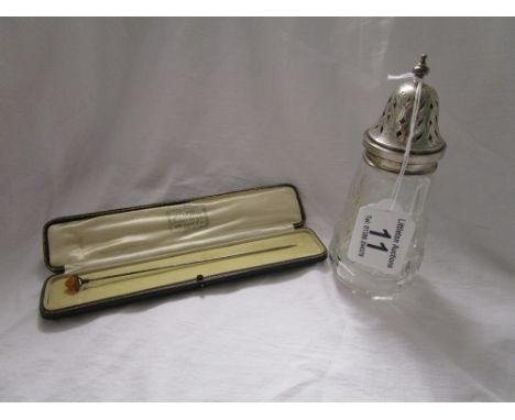 Silver top sugar sifter & Victorian hat pin