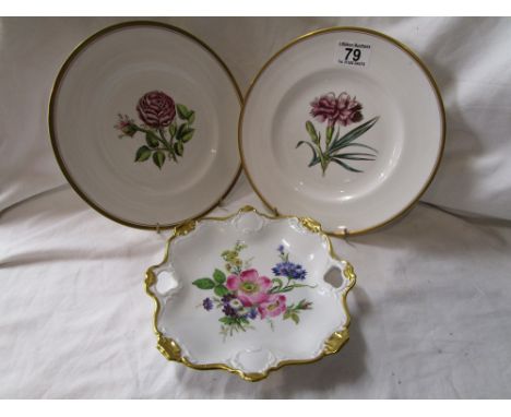 2 Royal Worcester plates by A H Williamson & cake plate