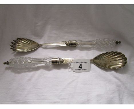 Pair of quality hallmarked silver and glass salad servers