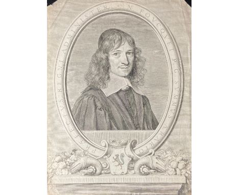 A possibly 17th century portrait engraving of Nicolas Fouquet by Claude Mellan (1598-1688) with an indistinct signature in pe