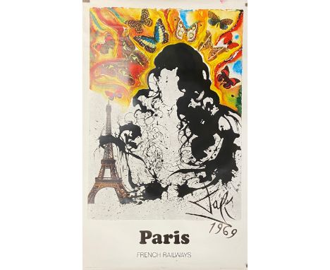 After Salvador Dali (1904-1989), an original travel poster titled 'Paris', printed for the French National railway service (S