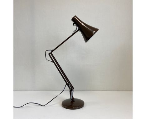 A contemporary brown painted Anglepoise table lamp with a maker's label. H.85cm