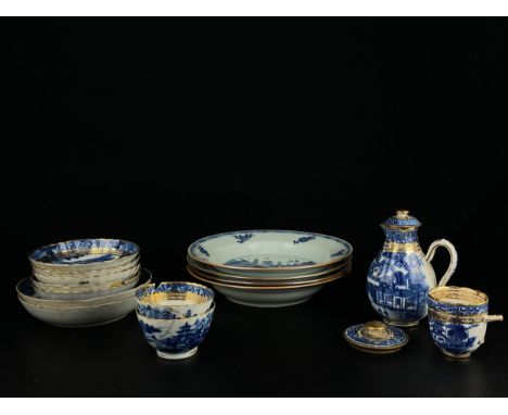 A collection of 19th century Chinese blue and white export porcelain to include a part tea set with a teapot, cups and dishes