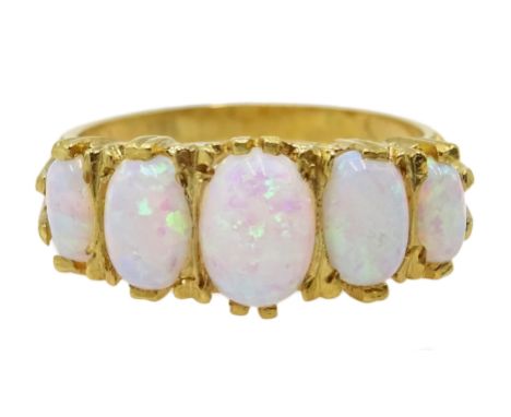 Five stone opal gold-plated ring Condition Report size L-M