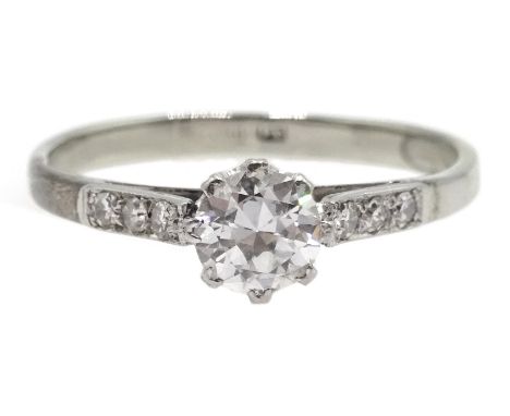 18ct white gold single stone diamond ring, with diamond set shoulders, stamped 18, central diamond approx 0.35 carat