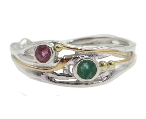 Silver modernist tourmaline set ring stamped 925