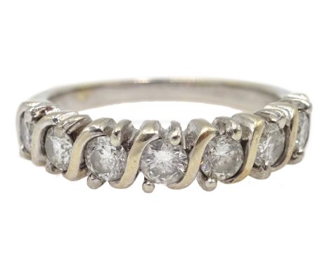 18ct white gold seven stone, round brilliant cut diamond fancy half eternity ring, stamped 750, diamond total weight 1.00 car