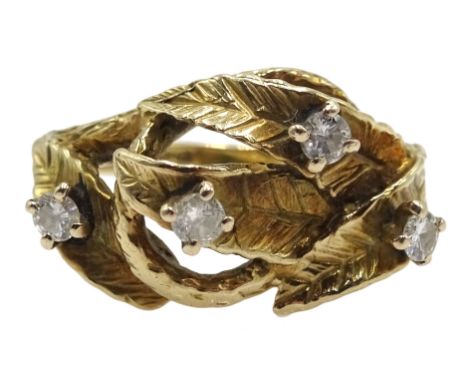 9ct gold leaf design ring set with four diamonds Birmingham 1978 Condition Report 3.5gm
K-LClick here for further images, con