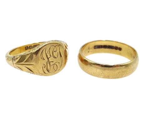 9ct gold wedding band and a 9ct gold signet ring, both hallmarked  Condition Report 6.1gmClick here for further images, condi