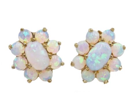 Pair of flower set opal earrings stamped 375