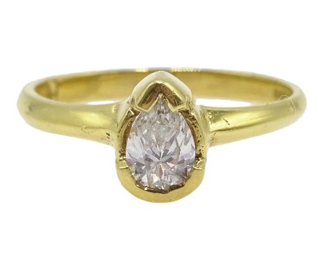 18ct gold pear shaped diamond ring, hallmarked Condition Report Approx 2gm, size H-I