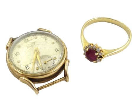 18ct gold ruby and diamond cluster ring, stamped 750 and Tissot 9ct gold wristwatch, Birmingham 1952 Condition Report Ring ap